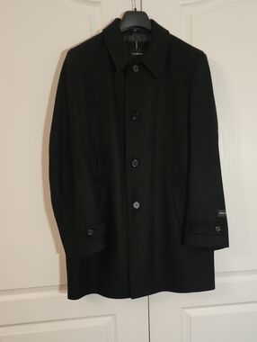New Men's Black Wool Blend Coat - Timeless Tailored Finish